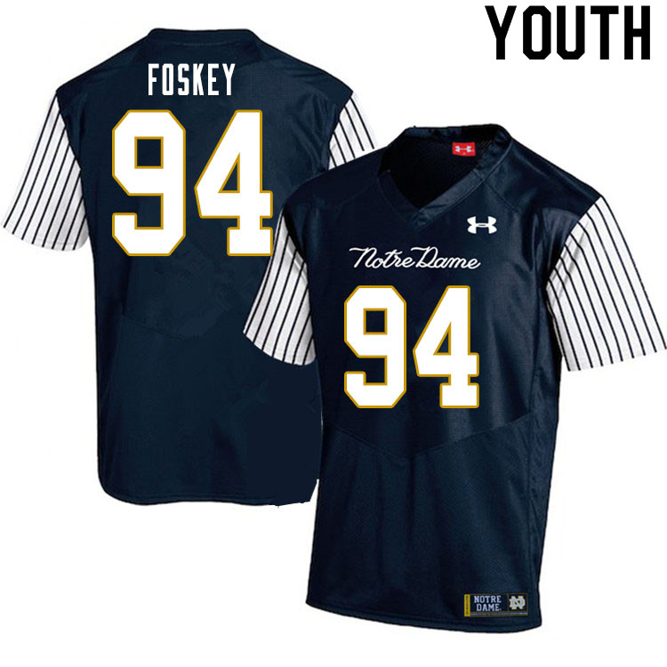 Youth NCAA Notre Dame Fighting Irish #94 Isaiah Foskey Stitched College Under Armour Authentic Navy Alternate Football Jersey NA10Q18NQ